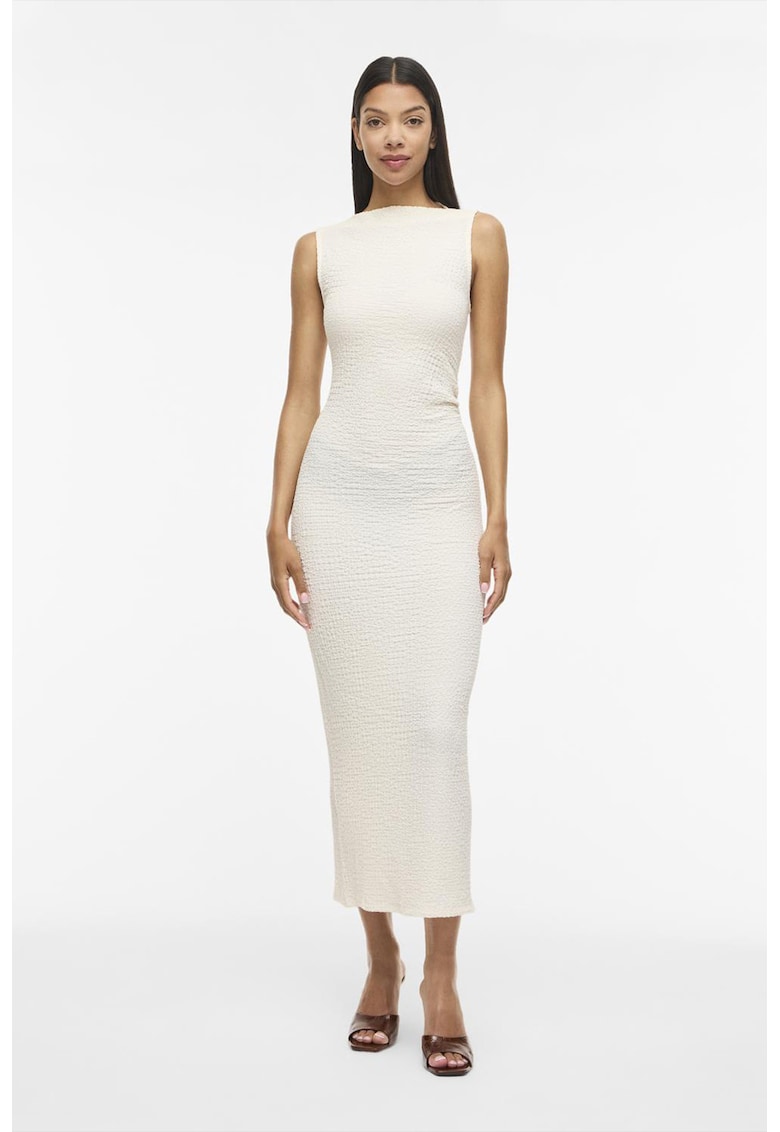 Rochie bodycon cu decolteu barcuta - Alb murdar