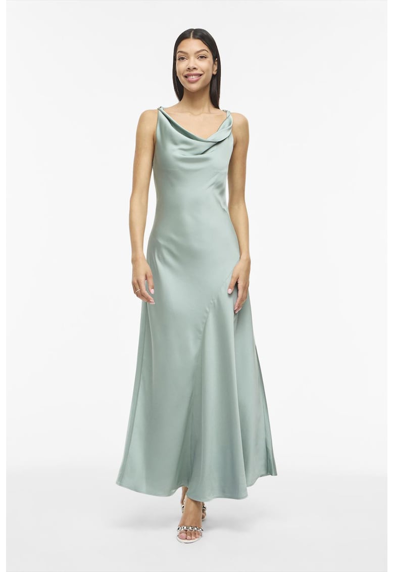 Rochie de satin cu decolteu drapat - Verde pal