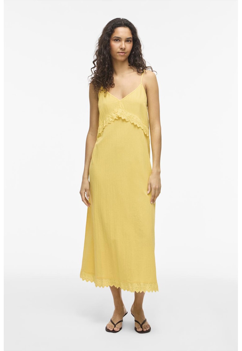 Rochie midi cu detalii din dantela Sangallo - Galben