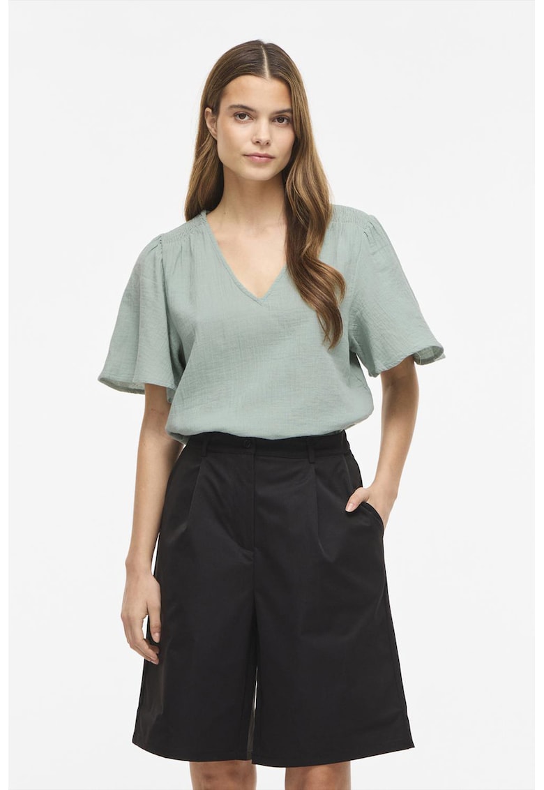Tricou lejer din bumbac organic cu decolteu in V - Verde pal