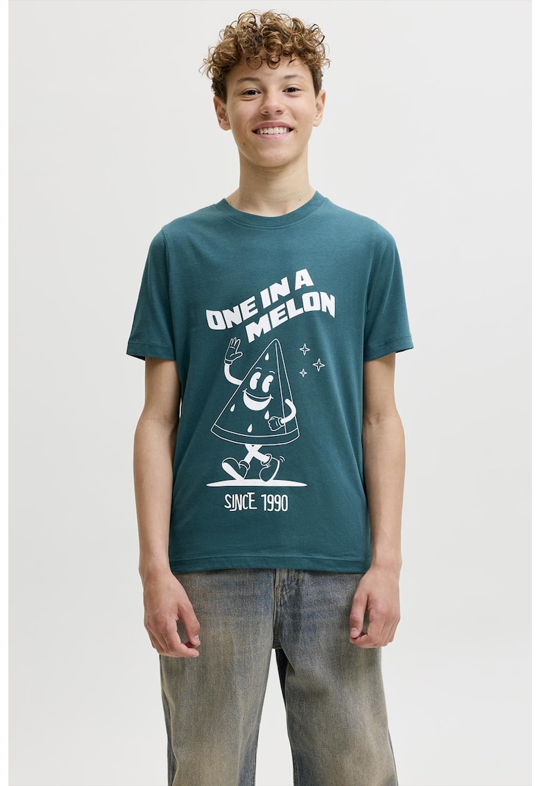 Tricou cu imprimeu grafic si model text - Verde persan