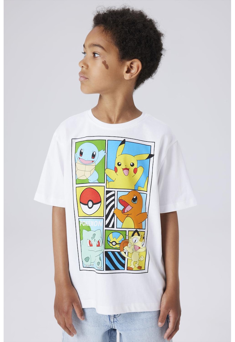 Tricou din bumba organic cu imprimeu desene animate - Galben/Alb optic