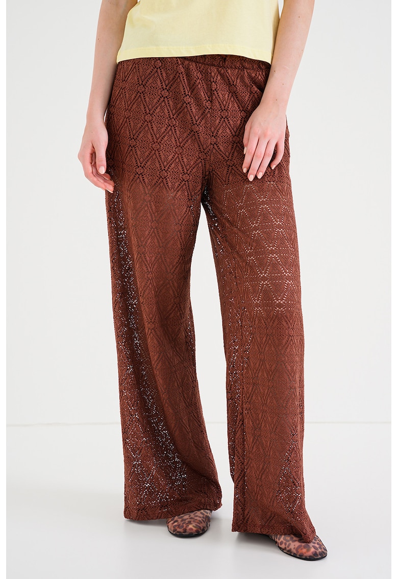 Pantaloni din dantela cu croiala ampla - Maro cognac