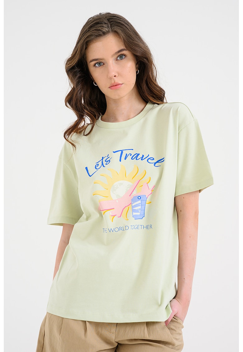 Tricou din bumbac organic cu maneci cazute - Verde pal