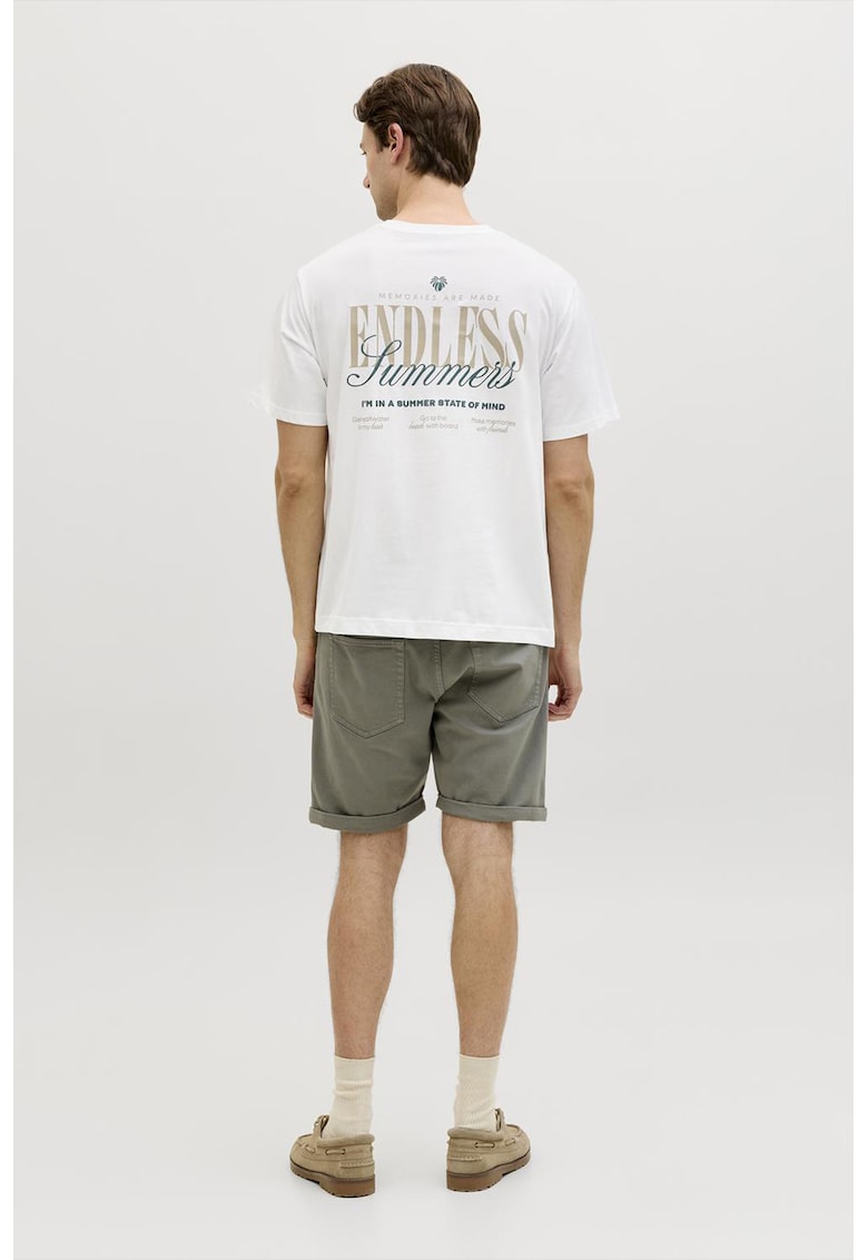 Tricou din bumbac cu decolteu la baza gatului si imprimeu - Alb optic