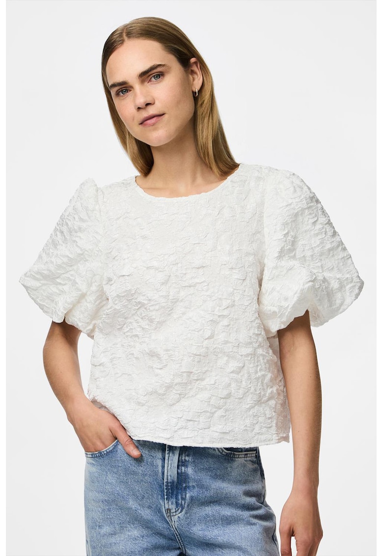 Bluza texturata cu maneci bufante - Alb
