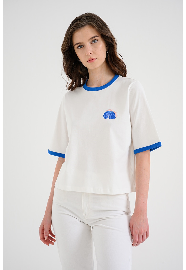 Tricou lejer cu maneci cazute - Alb/Albastru royal