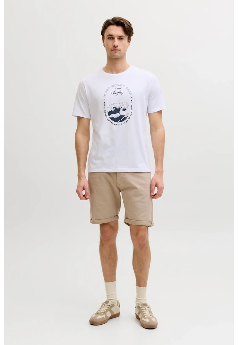 Tricou cu decolteu la baza gatului si imprimeu grafic - Albastru ultramarin/Alb optic