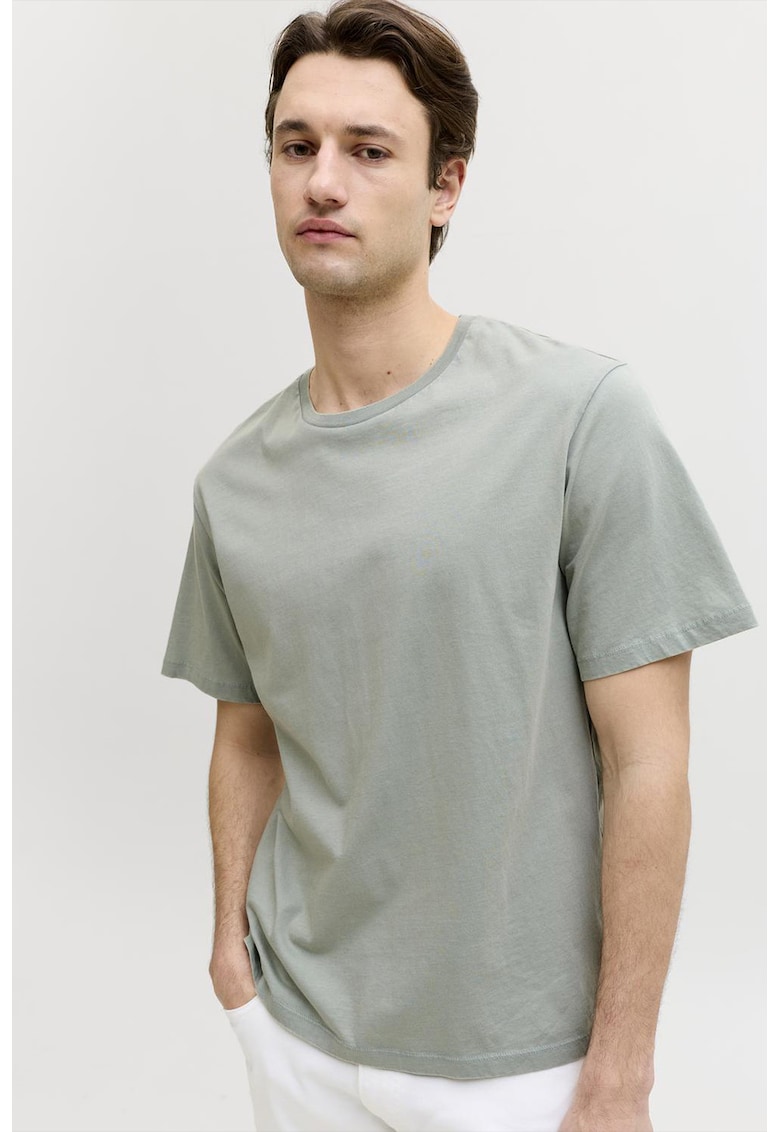 Tricou din bumbac cu model uni - Gri deschis