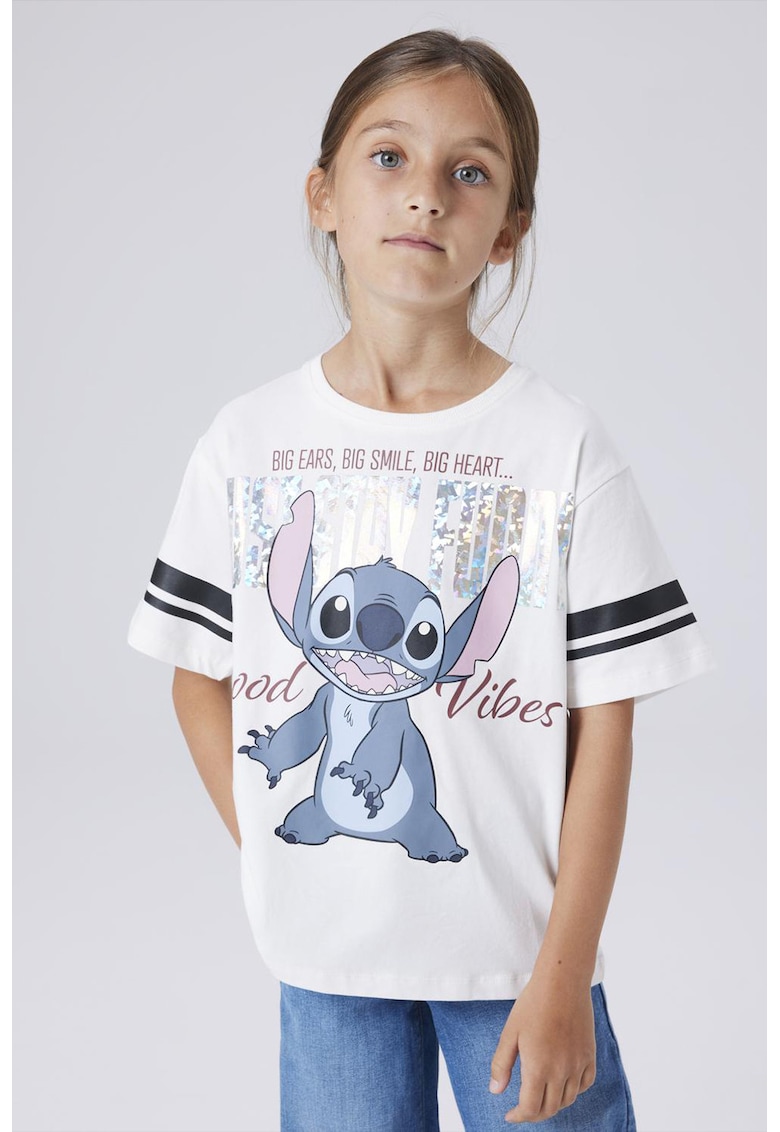 Tricou lejer cu imprimeu Stitch - Alb/Albastru deschis