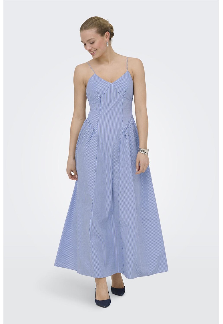 Rochie evazata cu dungi - Alb/Albastru pastel