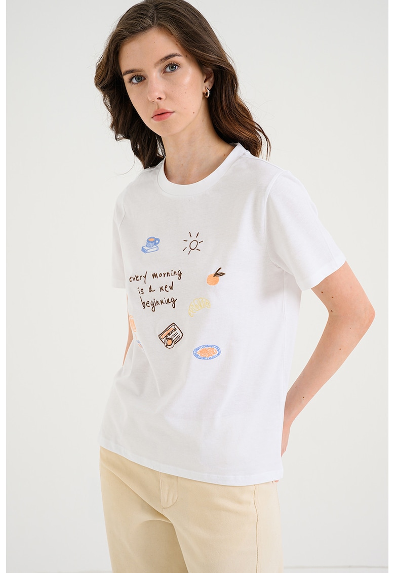 Tricou din bumbac organic cu broderie Gak - Alb