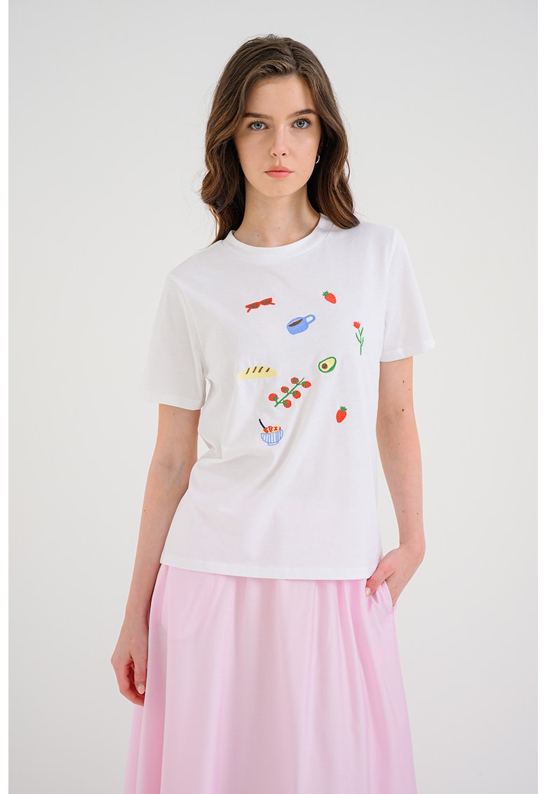Tricou din bumbac organic cu broderie Gak - Alb optic