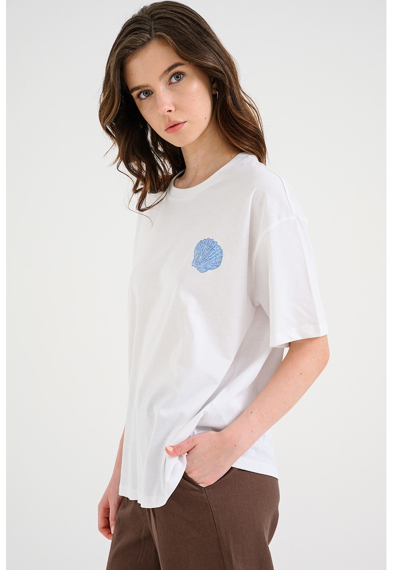 Tricou supradimensionat cu imprimeu acvatic Seloise - Alb optic