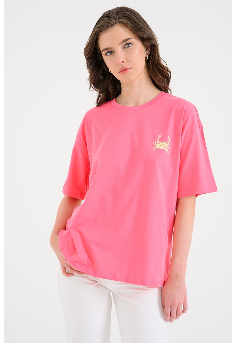 Tricou supradimensionat cu imprimeu acvatic Seloise - Roz aprins