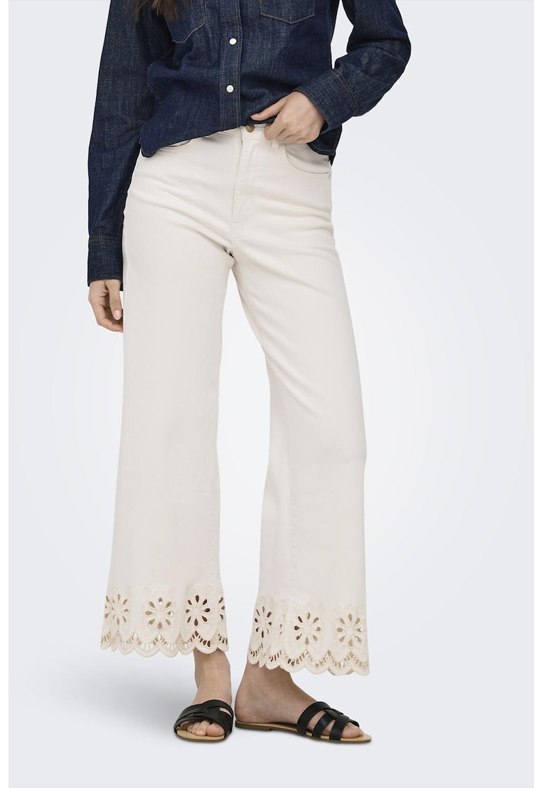 Pantaloni crop cu terminatii valurite - Alb