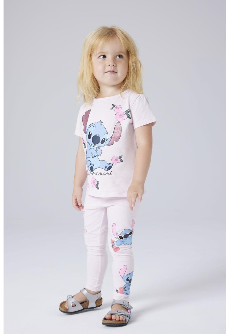 Colanti cu imprimeu Stitch - Roz pastel/Albastru stins