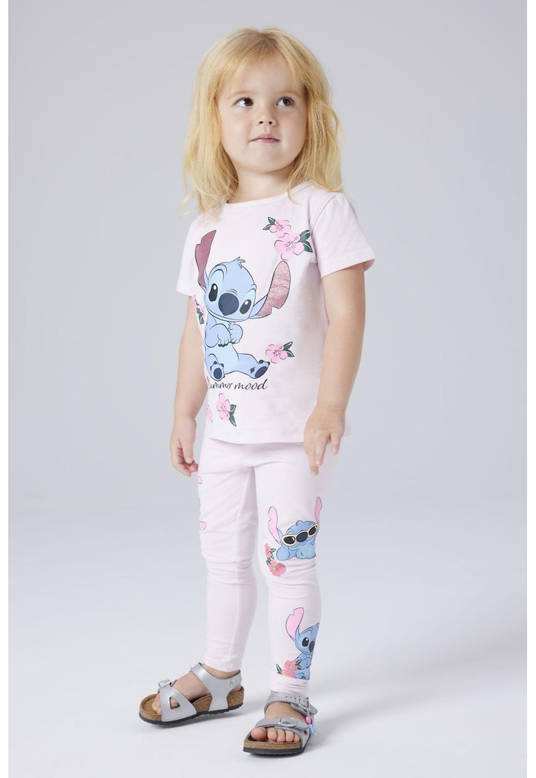 Tricou cu imprimeu Stitch - Roz pastel/Albastru stins
