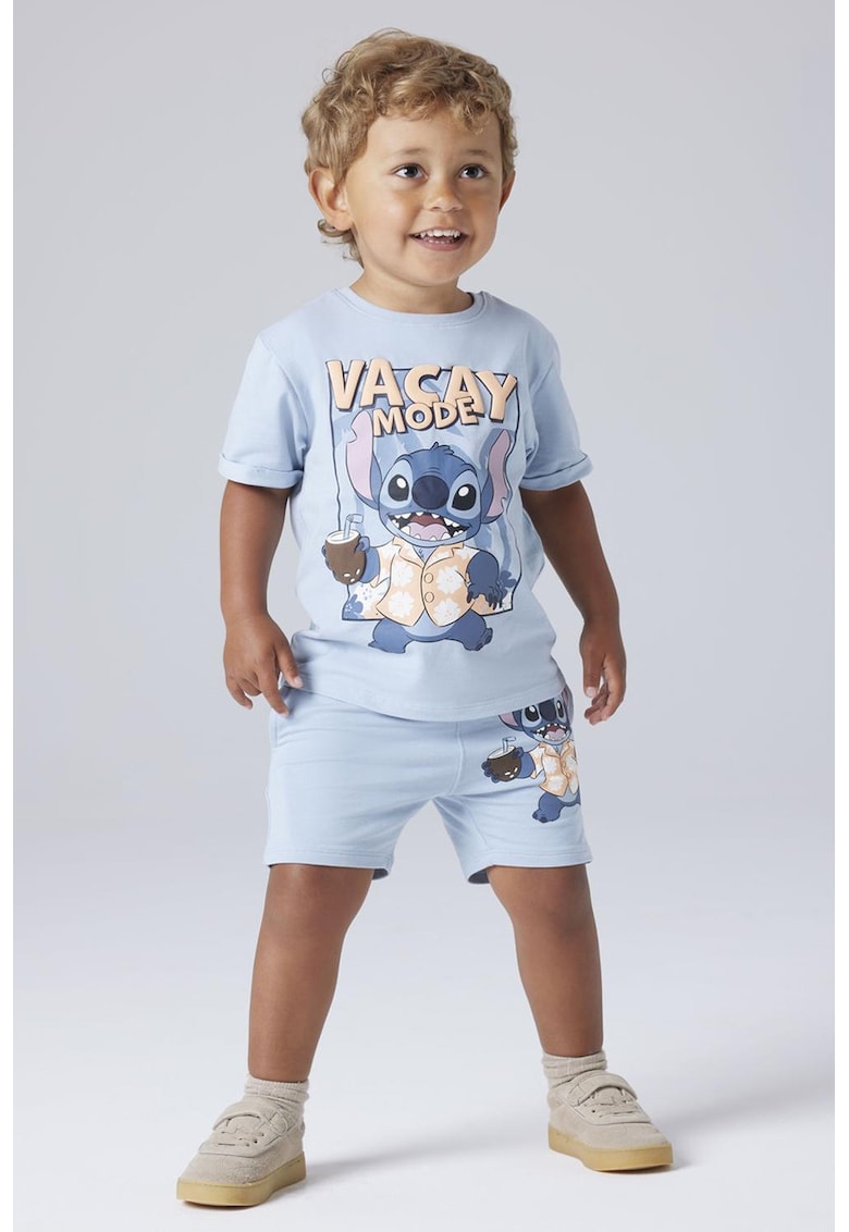 Tricou din amestec de bumbac organic - Albastru prafuit/Portocaliu deschis