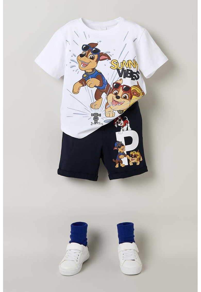 Pantaloni scurti de trening cu imprimeu Paw Patrol - Albastru ultramarin/Maro scortisoara