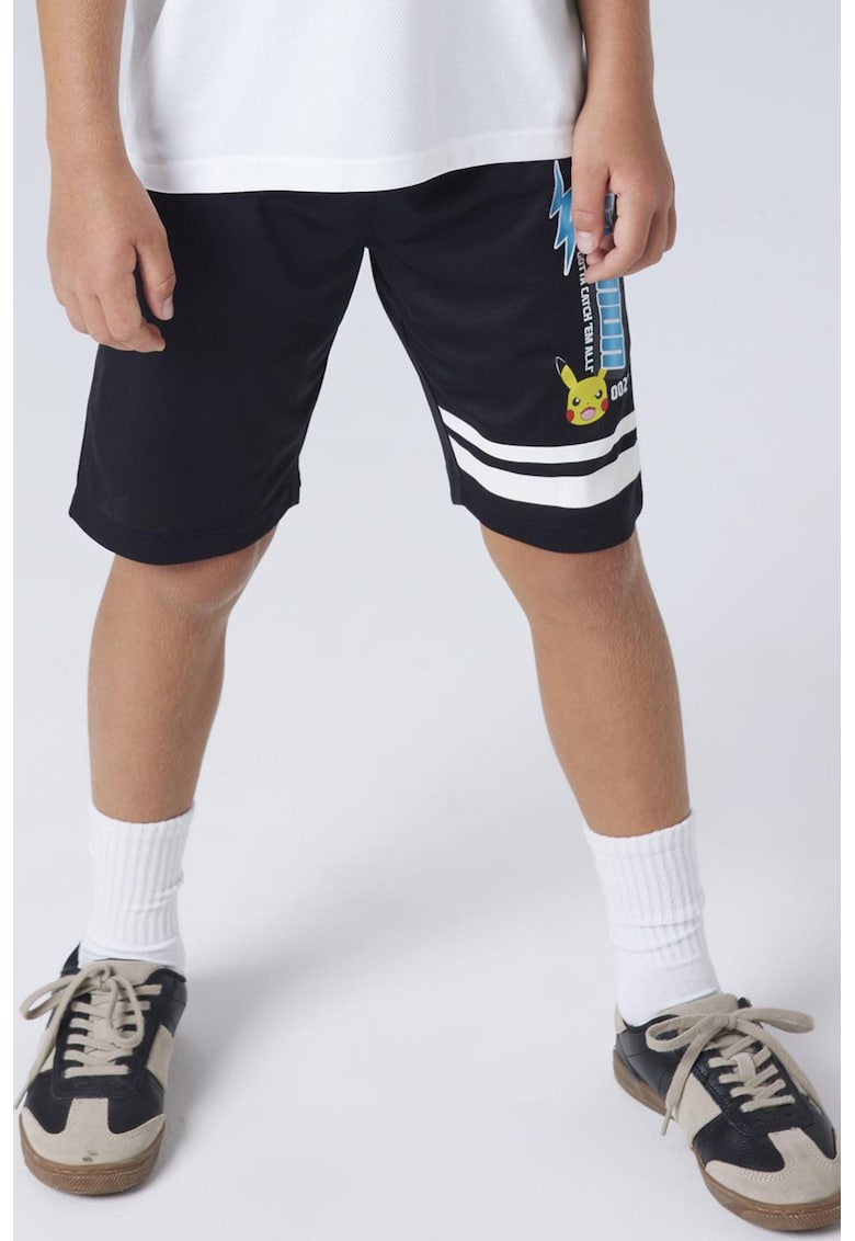 Bermude sport cu imprimeu Pokemon - Alb/Negru/Albastru deschis neon