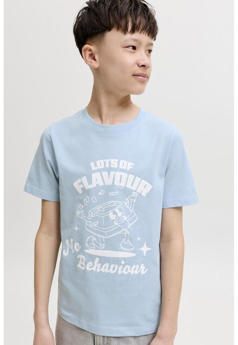 Tricou cu imprimeu grafic si model text - Alb/Albastru deschis