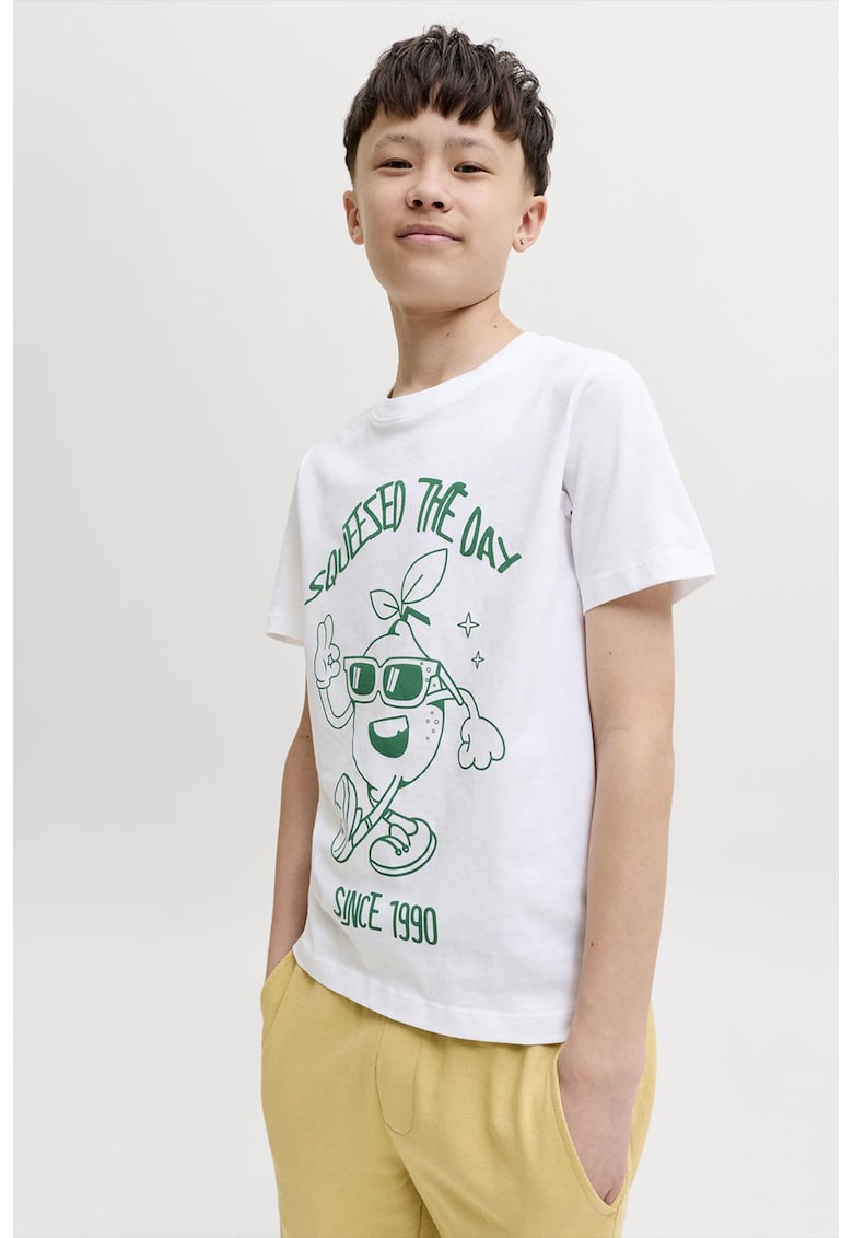 Tricou cu imprimeu grafic si model text - Verde/Alb optic