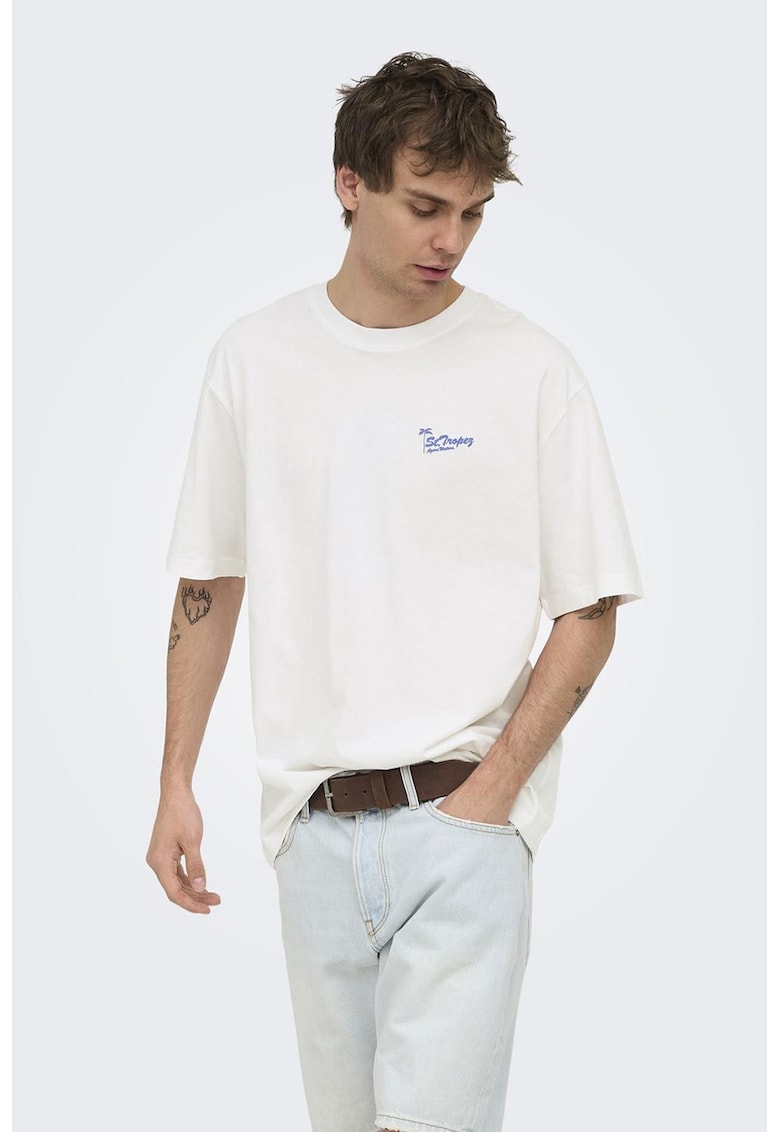 Tricou lejer din bumbac Milo - Alb/Albastru safir