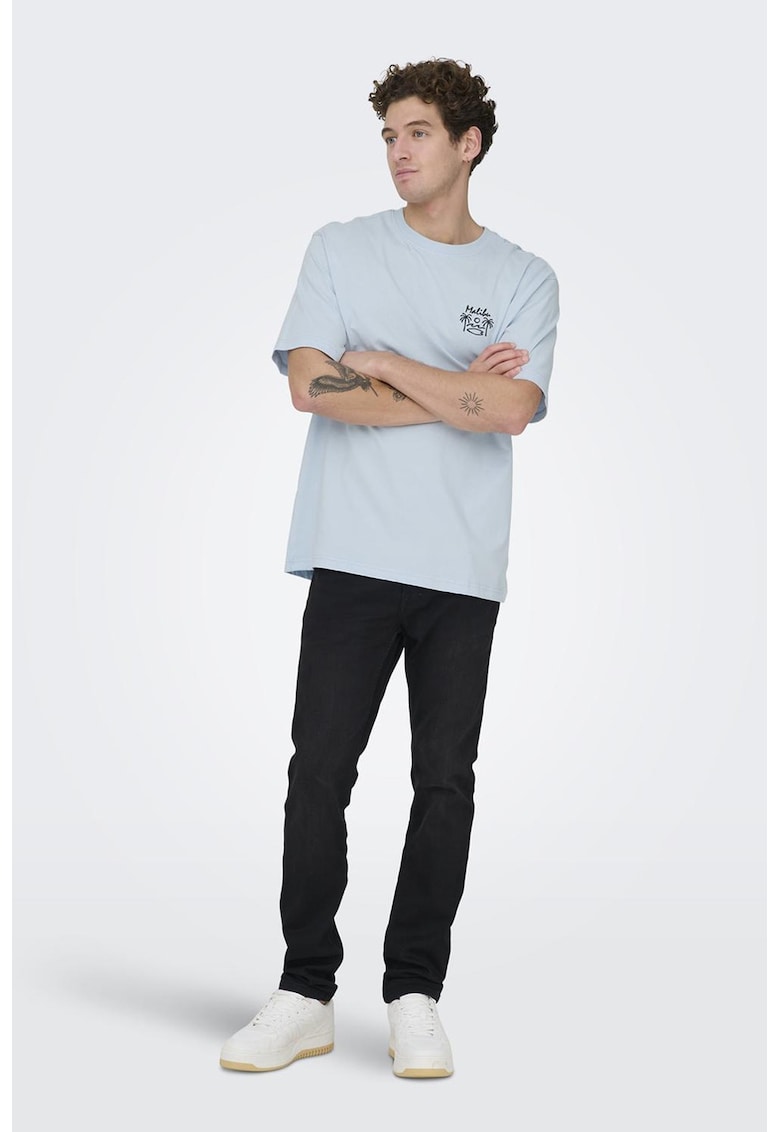 Tricou lejer din bumbac Milo - Albastru pastel/Negru