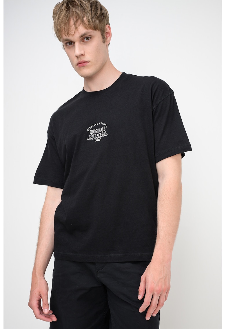Tricou din bumbac organic cu broderie Menton - Negru