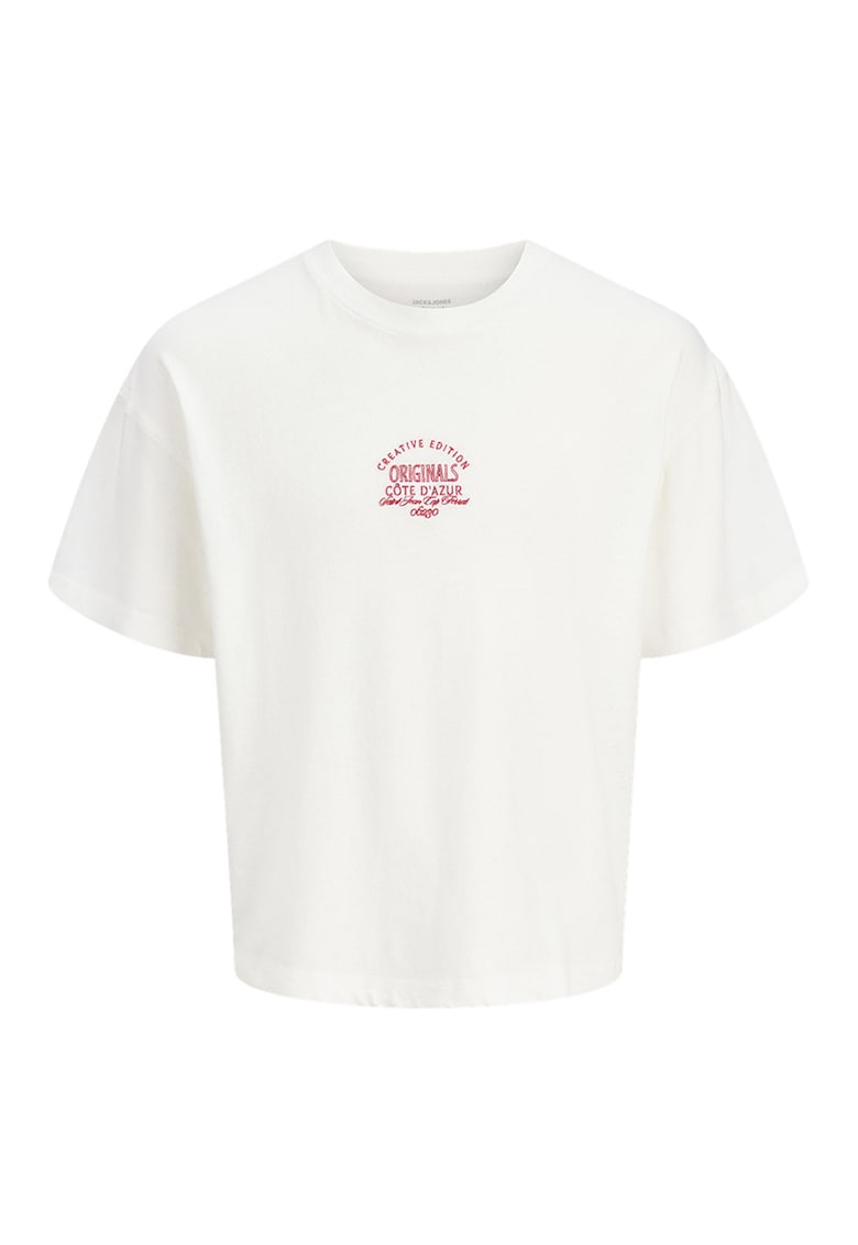 Tricou din bumbac organic cu broderie Menton - Alb/Coral