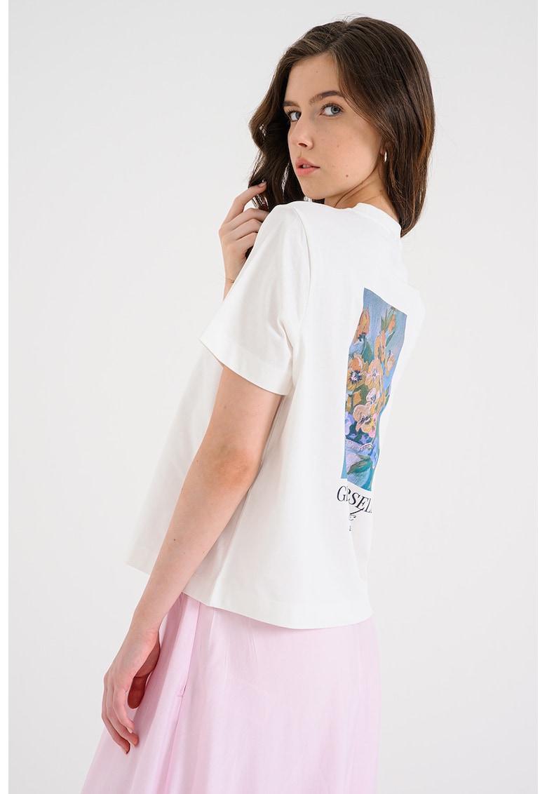 Tricou lejer cu imprimeu grafic - Alb