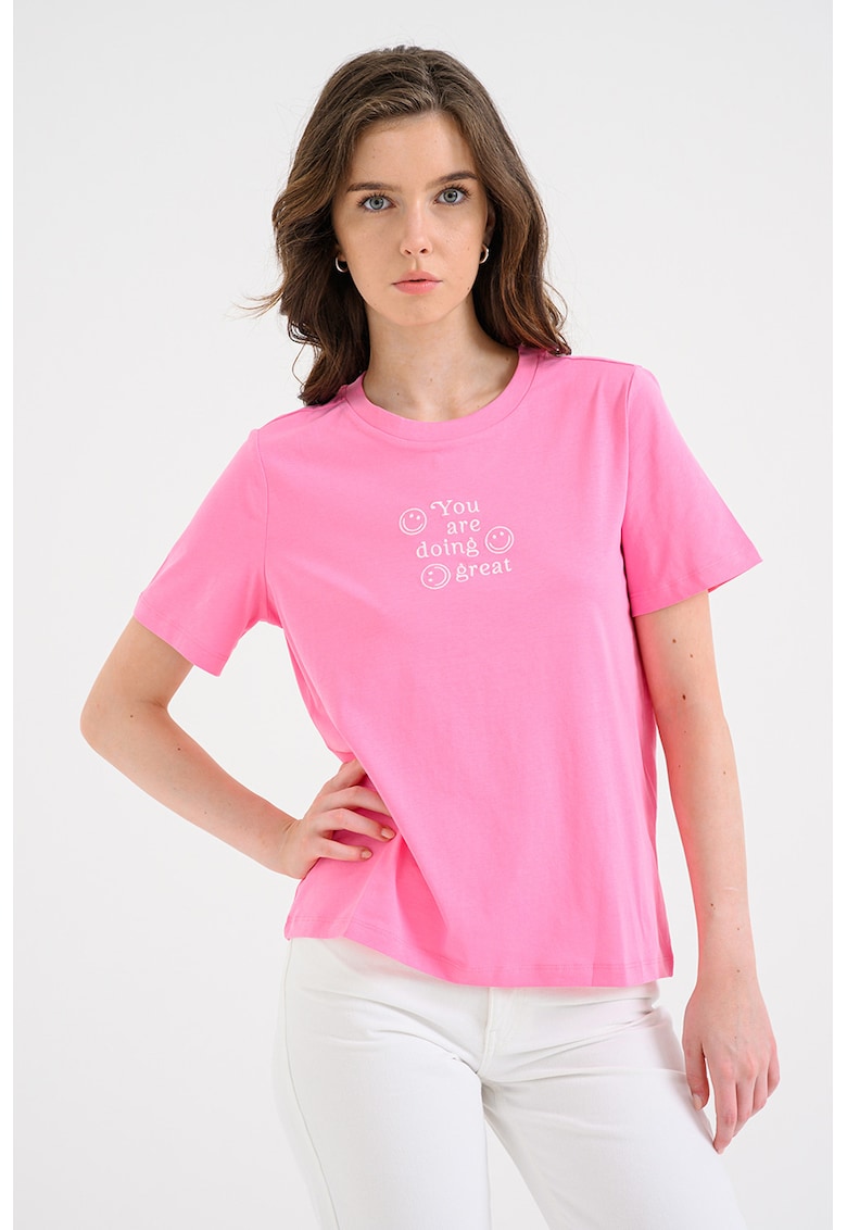 Tricou lejer cu decolteu la baza gatului - Fucsia