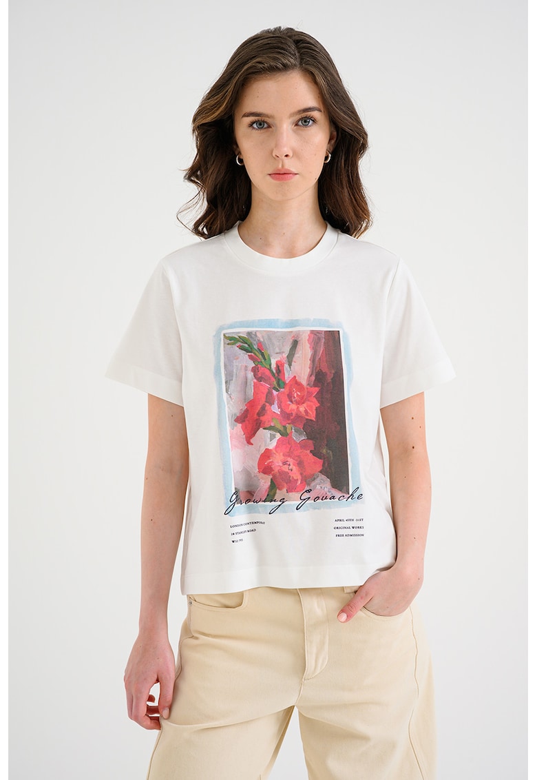 Tricou lejer cu imprimeu grafic - Alb/Rosu inchis