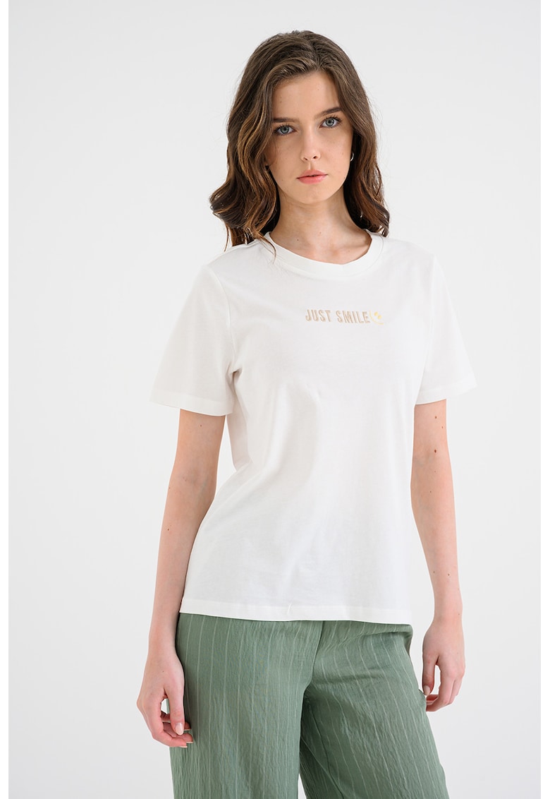Tricou lejer cu decolteu la baza gatului - Alb optic