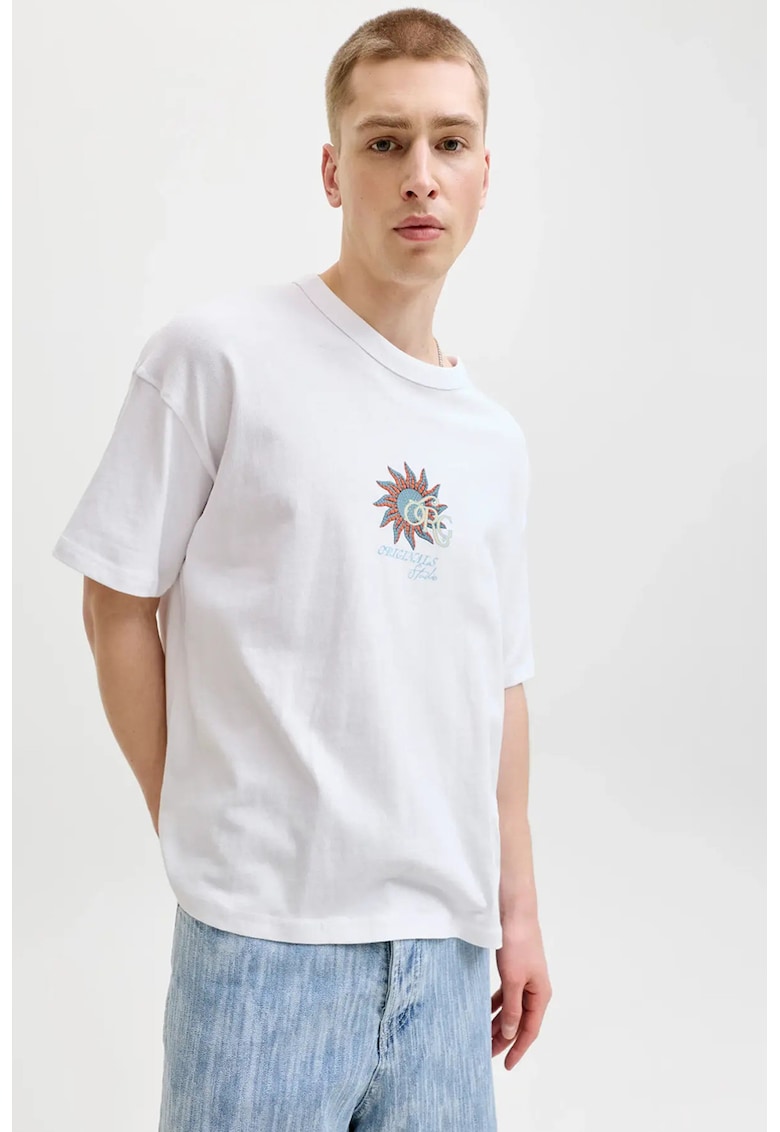 Tricou din bumbac Côte d'Azur - Albastru prafuit/Alb optic