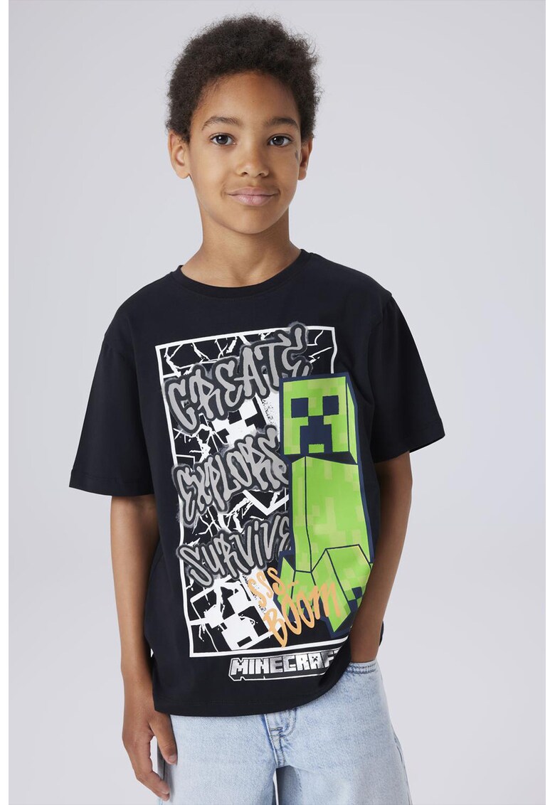 Tricou din amestec de bumbac cu imprimeu Minecraft - Verde/Negru