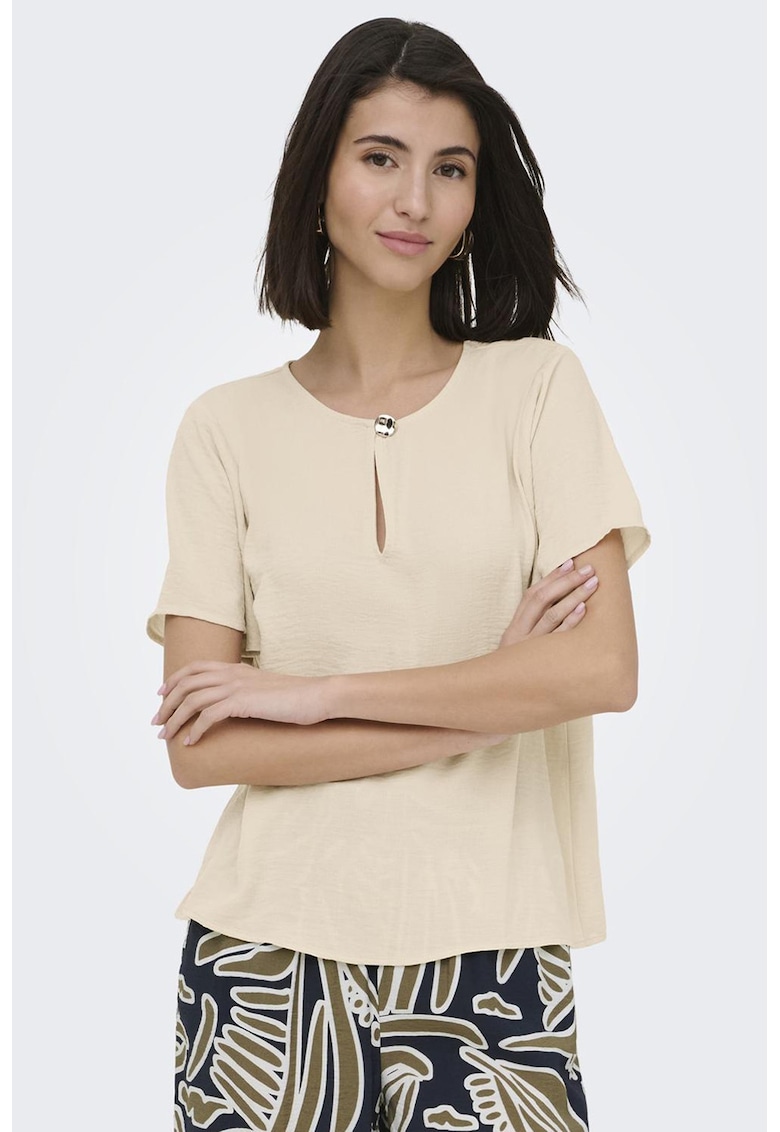 Bluza vaporoasa cu decolteu rotund - Bej