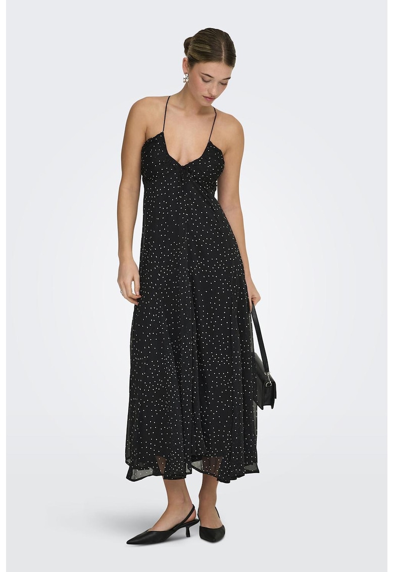 Rochie midi cu model buline - Alb/Negru