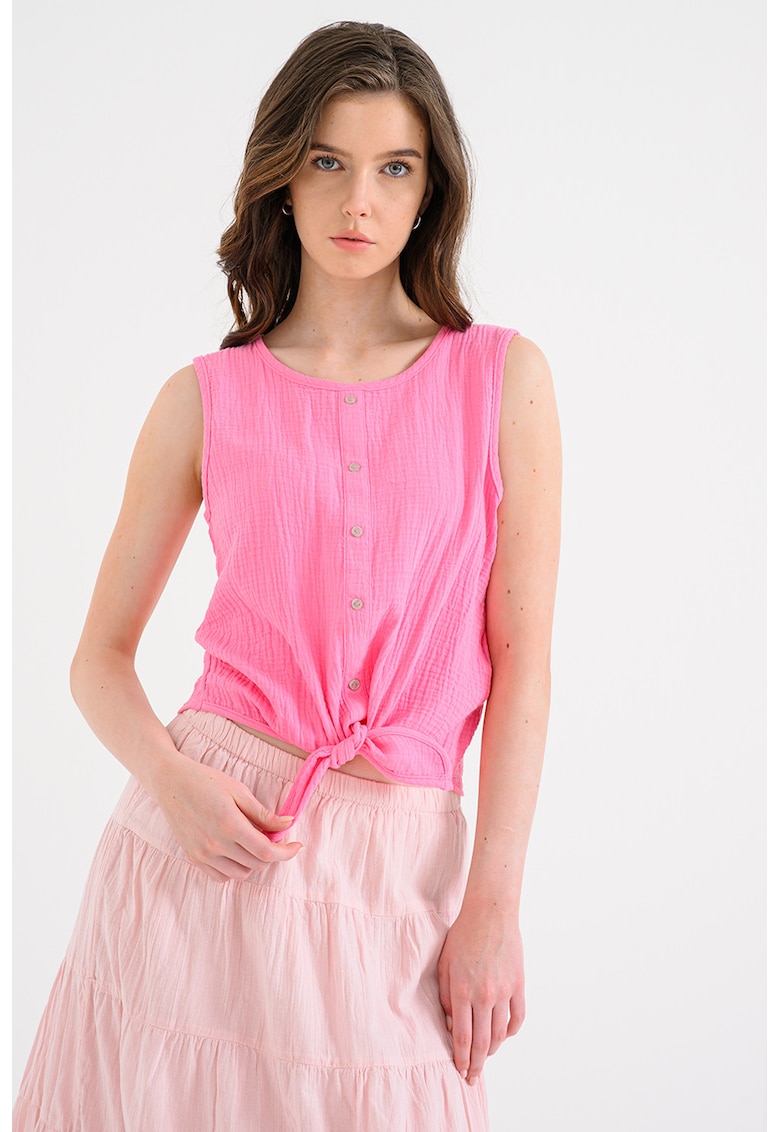 Bluza cu nod frontal - fara maneci - Roz deschis
