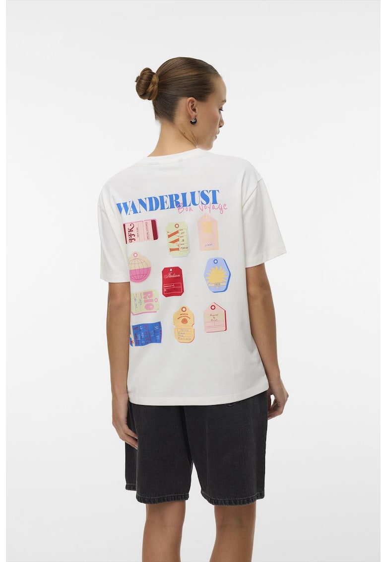 Tricou din bumbac organic cu maneci cazute - Alb/Multicolor