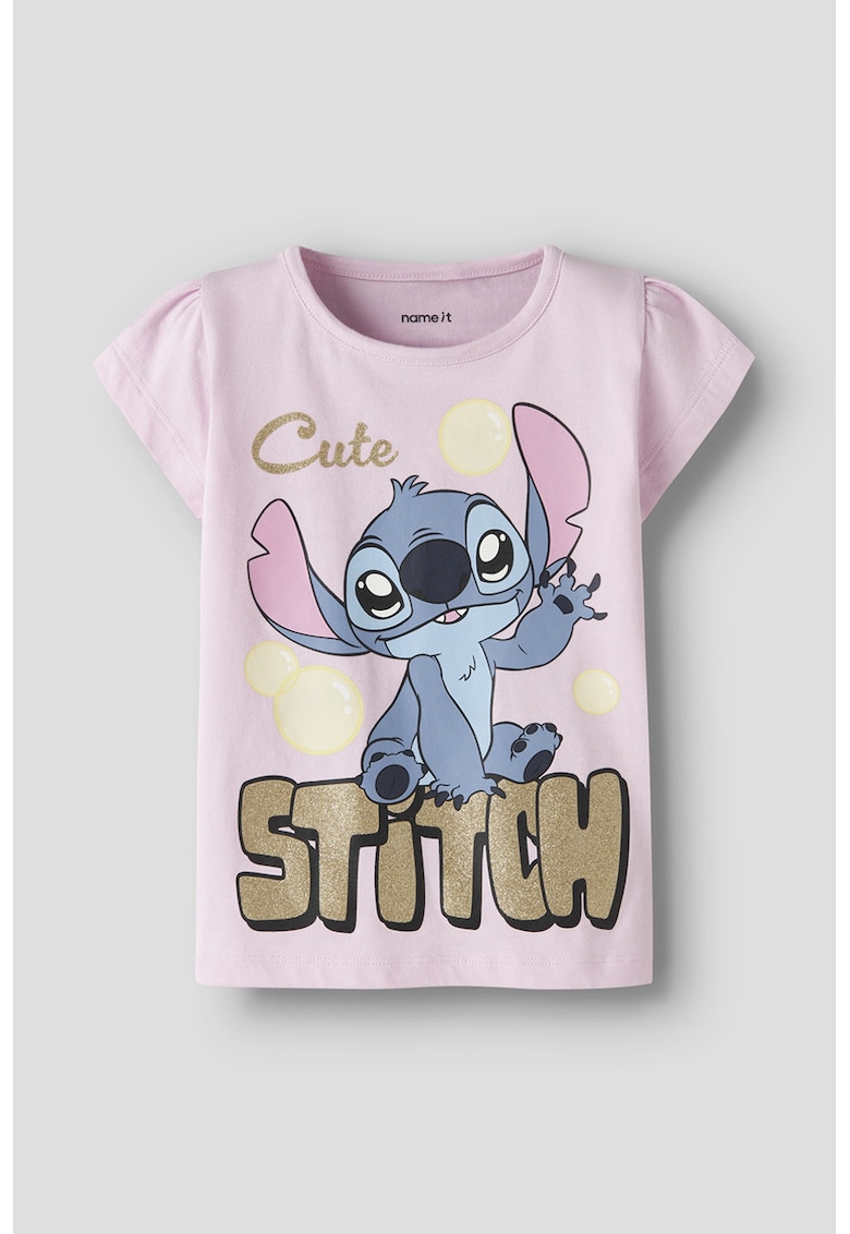 Tricou cu imprimeu Stitch - Roz bombon/Auriu antichizat
