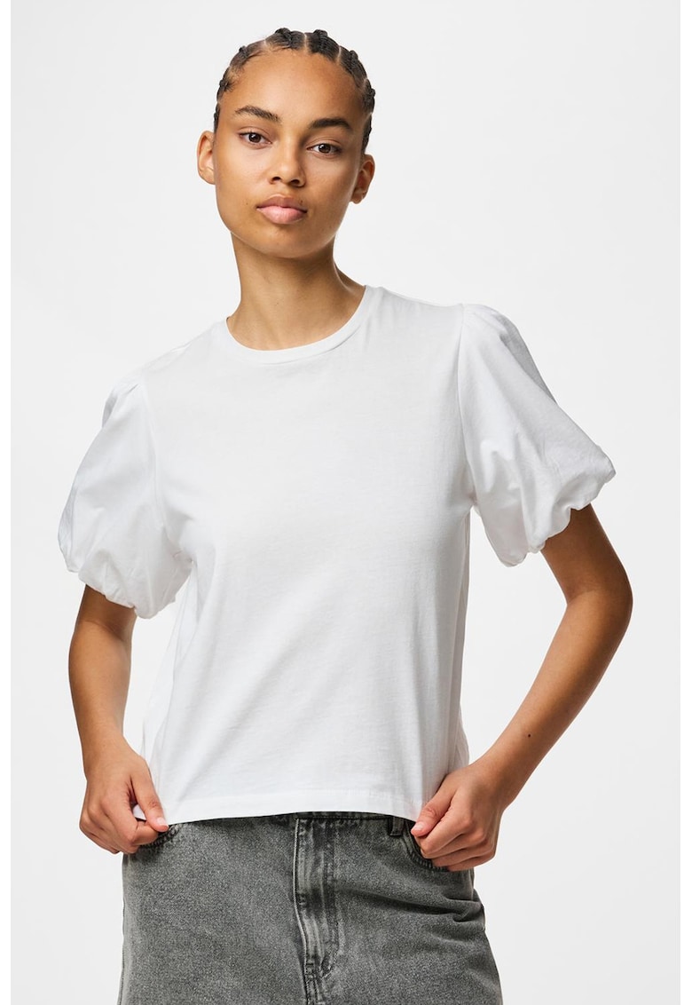 Tricou din bumbac organic cu maneci bufante Pernilla - Alb