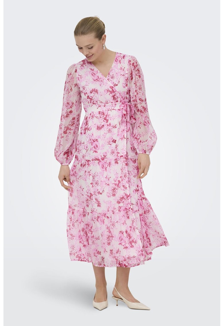 Rochie petrecuta cu imprimeu floral - Fucsia/Alb murdar/Roz
