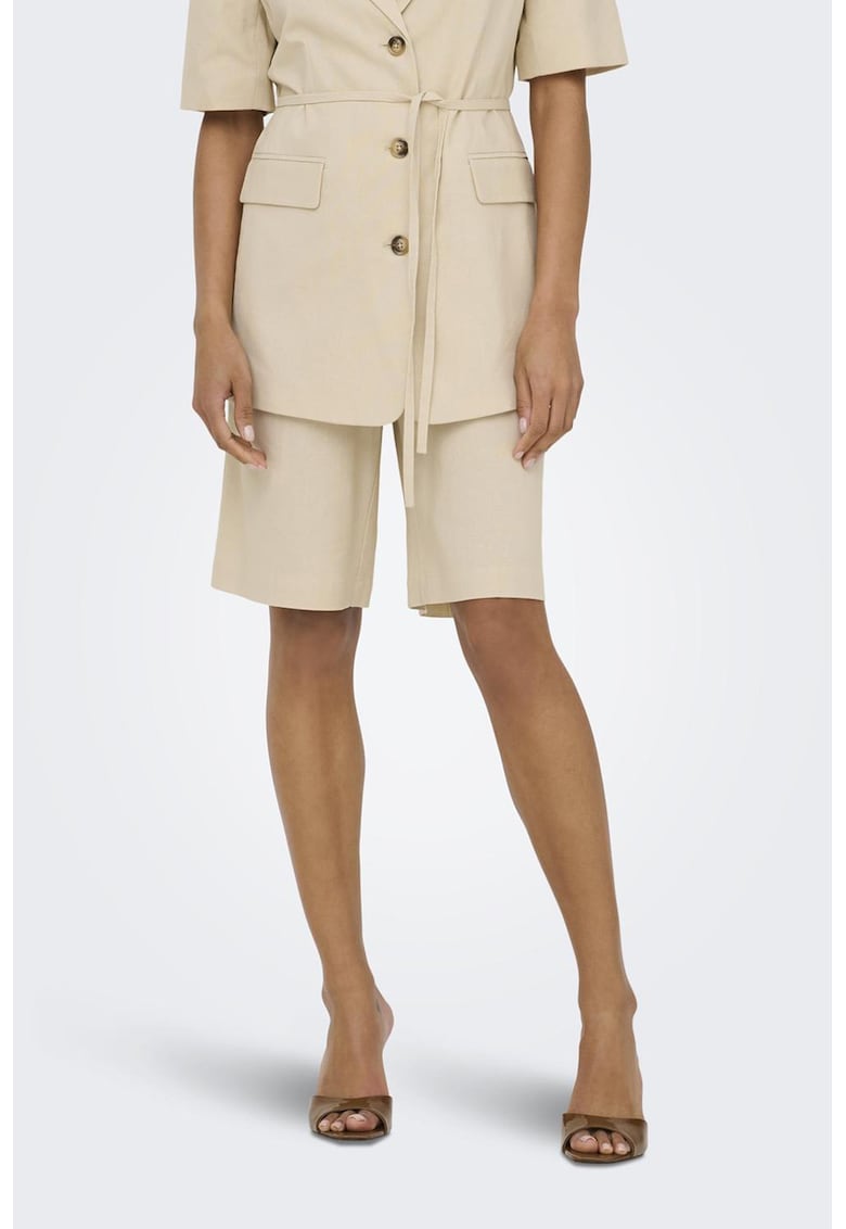 Pantaloni scurti din amestec de in cu buzunare - Bej