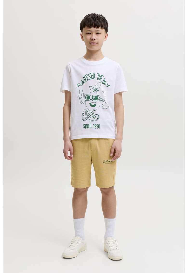 Pantaloni scurti cu snur si imprimeu logo - Galben sofran