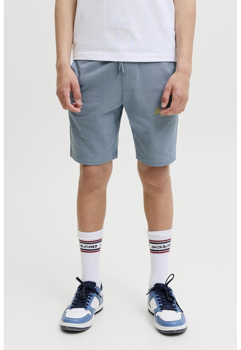 Pantaloni scurti cu snur si imprimeu logo - Albastru prafuit