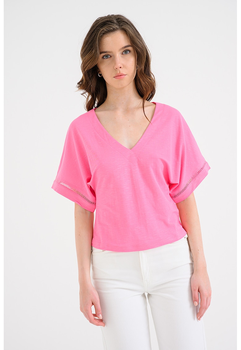 Bluza cu maneci ample scurte si decolteu in V Leylani - Fucsia