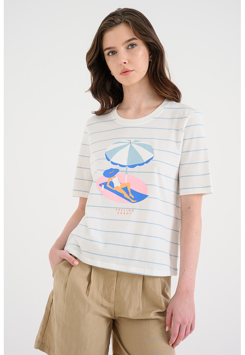 Tricou din bumbac organic Bone - Alb/Albastru prafuit