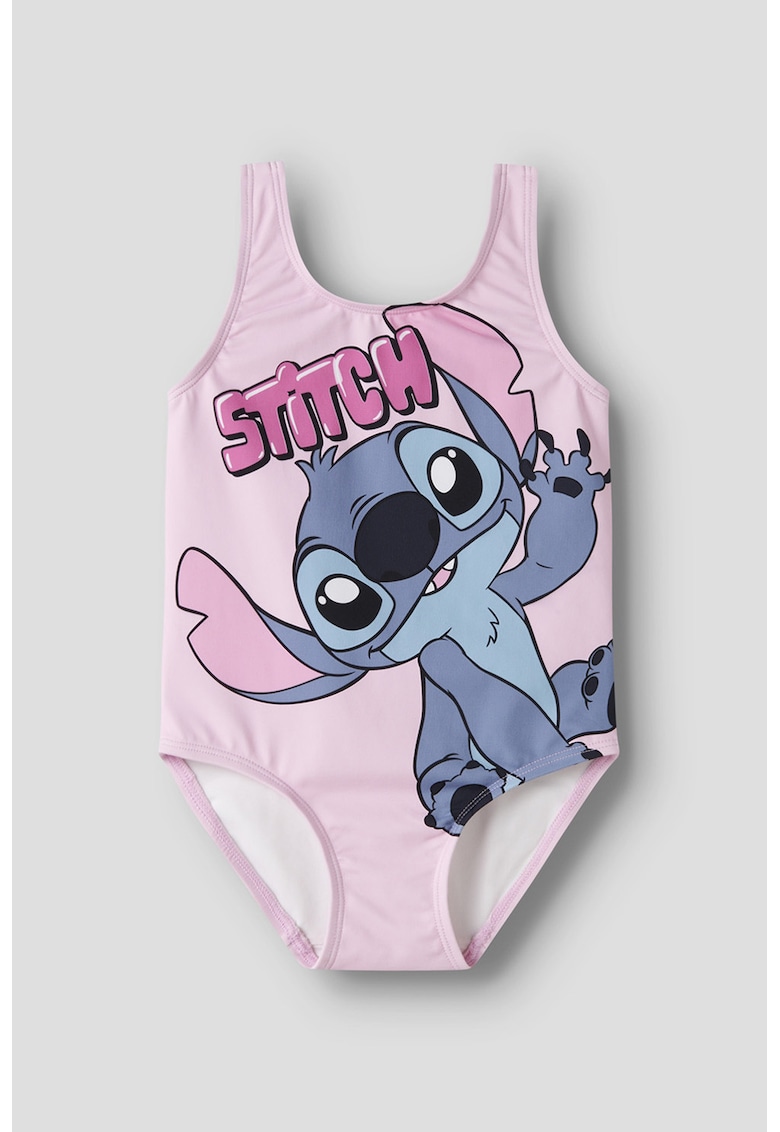 Costum de baie intreg cu imprimeu Stitch - Roz bombon/Albastru stins